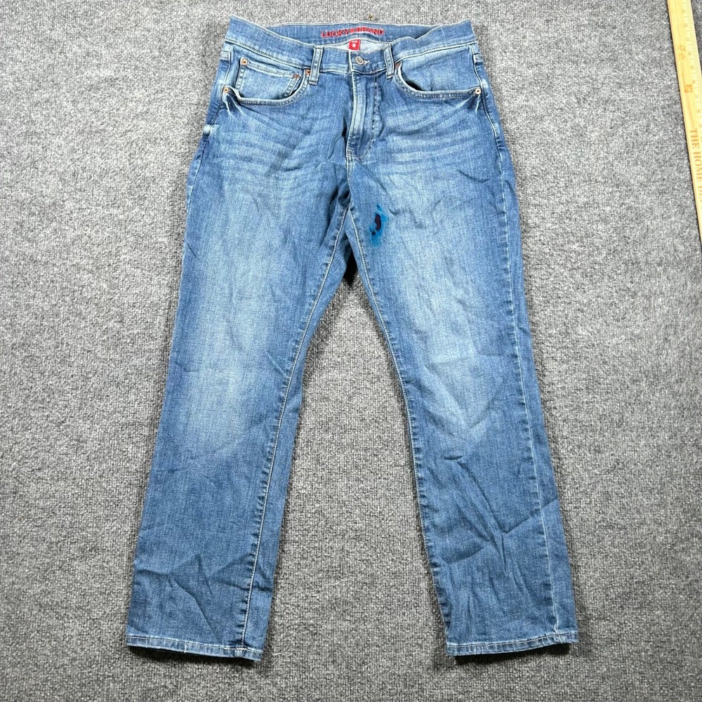 Lucky Brand Jeans Mens Size 32 Blue Straight Leg Casual Denim Stained Fair